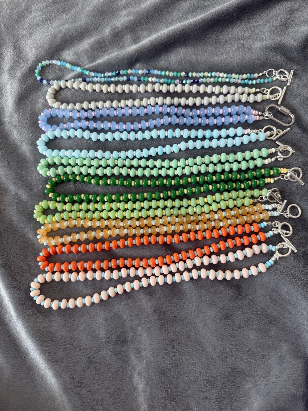 Multi-Color Beaded Necklace Collection with Silver Closures